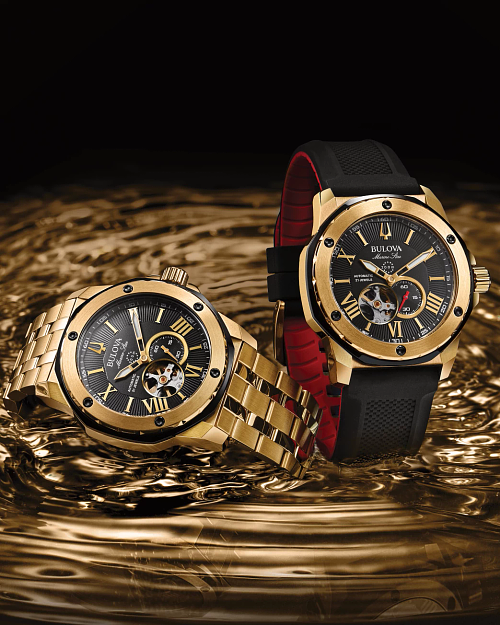 Black Dial Silicone Strap Marine Star 98A272 Bulova